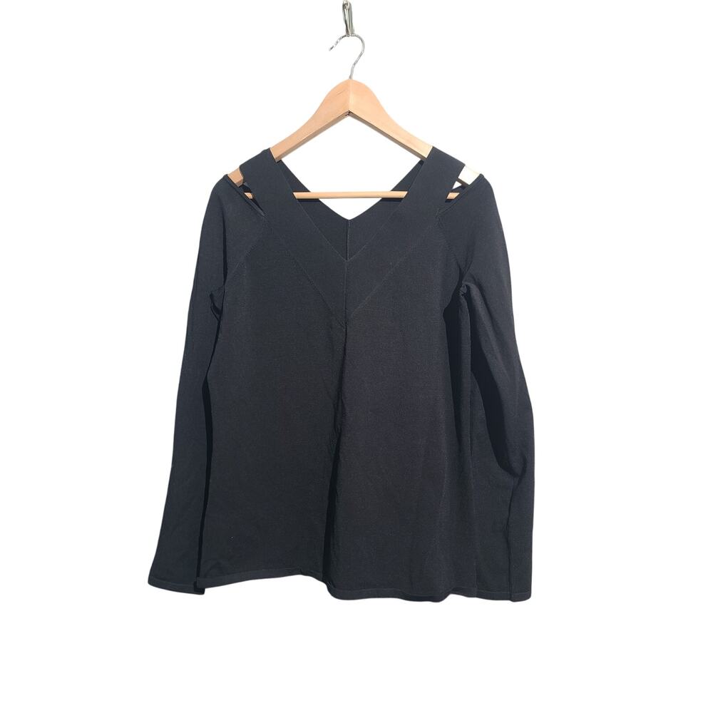 Per Se V Neck Slit Shoulder Sweater